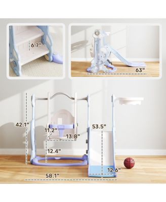 4 in 1 Toddler Slide and Swing Set w/ Climber, Basketball Hoop,