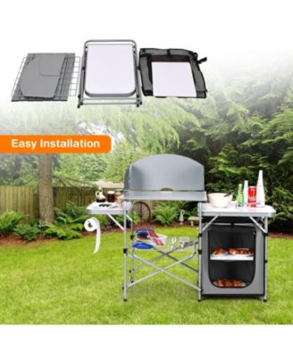 Foldable Outdoor BBQ Portable Grilling Table with Windscreen Bag