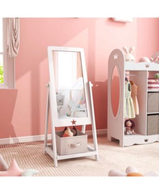 Kids Full Length Mirror 360 Degree Rotatable Dressing Mirror with Storage Bin