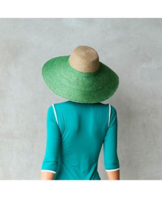 Riri Duo Jute Handwoven Straw Hat In Natural & Kelly Green