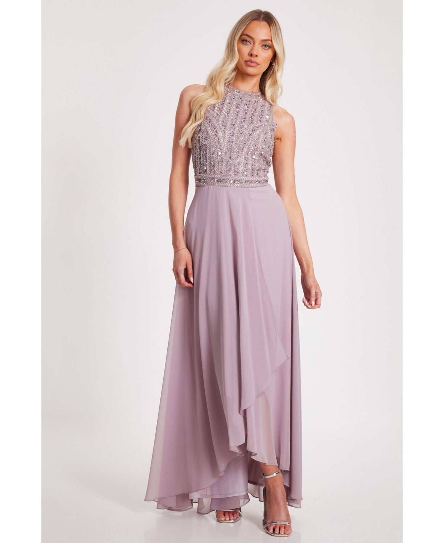 Женское платье QUIZ Chiffon High Neck Sleeveless, цвет: Приглушённый фиолетовый — фото 1