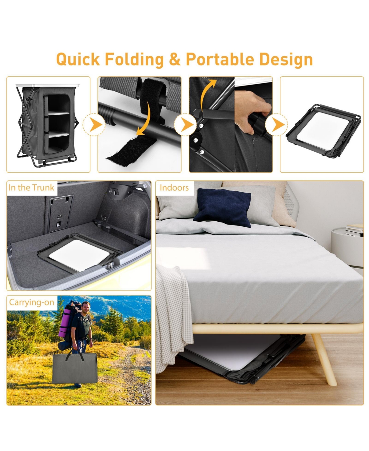 Folding Pop-Up Cupboard Compact Camping Storage Cabinet with Bag