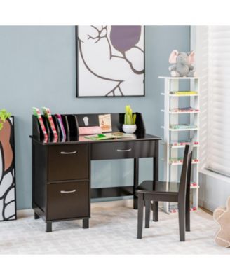 Kids Wooden Writing Furniture Set with Drawer and Storage Cabinet