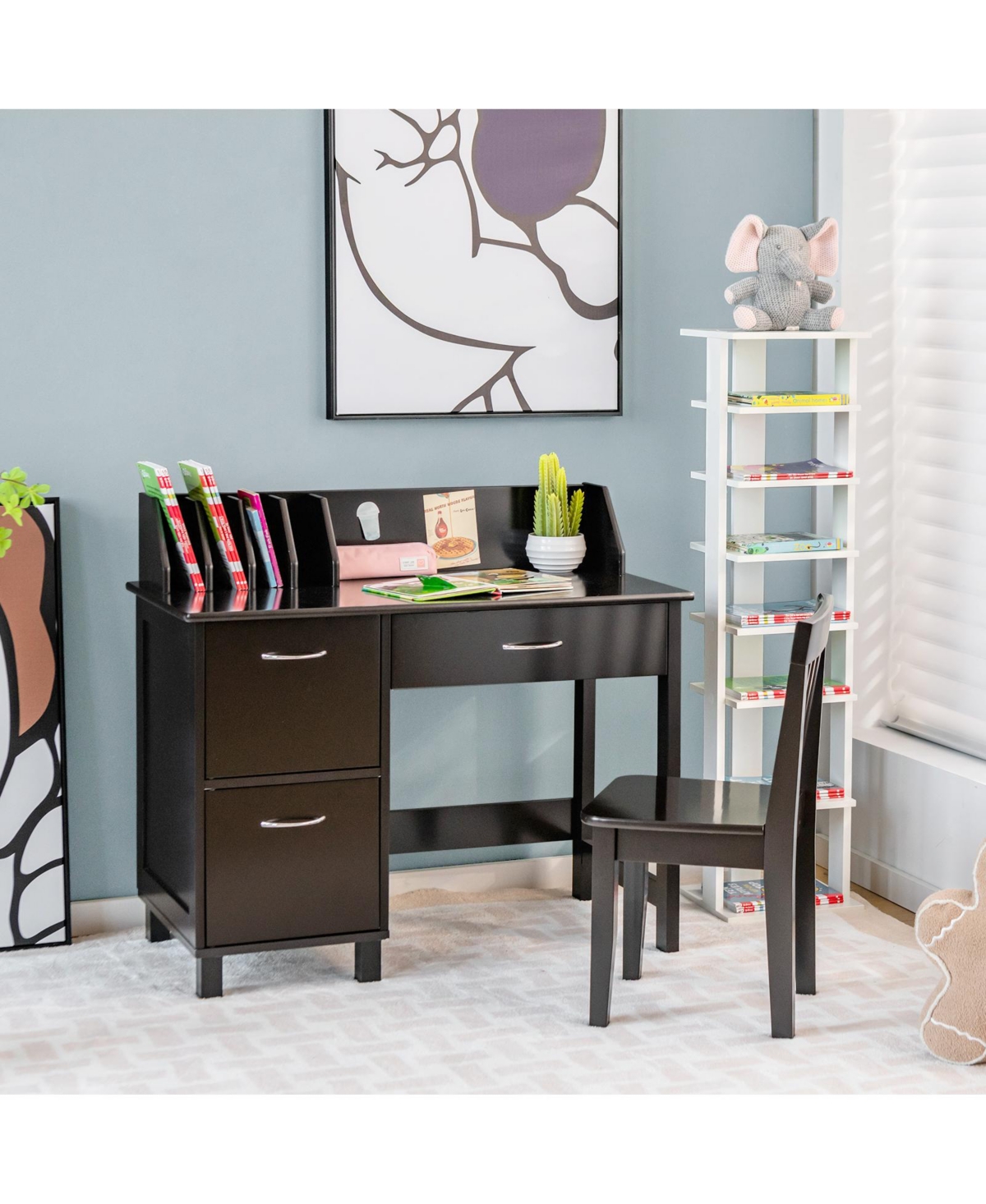 Kids Wooden Writing Furniture Set with Drawer and Storage Cabinet