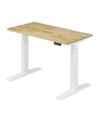 E7-COMMERCIAL 48  W Electric Adjustable Standing Desk, Rubber Wood Top, White Base