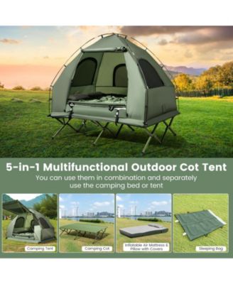 Camping Tent Cot, 5-in-1 Folding Camping Bed with Air Mattress, Pillow, Sleeping Bag, Waterproof Elevated Tent Shelter, Portable Outdoor Sleeping Cot with Carry Bag for Picnic, Trip (1-Person)