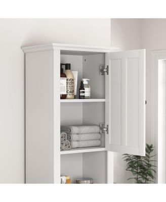 Bathroom Floor Storage Cabinet with 2 Doors Living Room Wooden Cabinet with 6 Shelves 15.75 x 11.81 x 66.93 inch