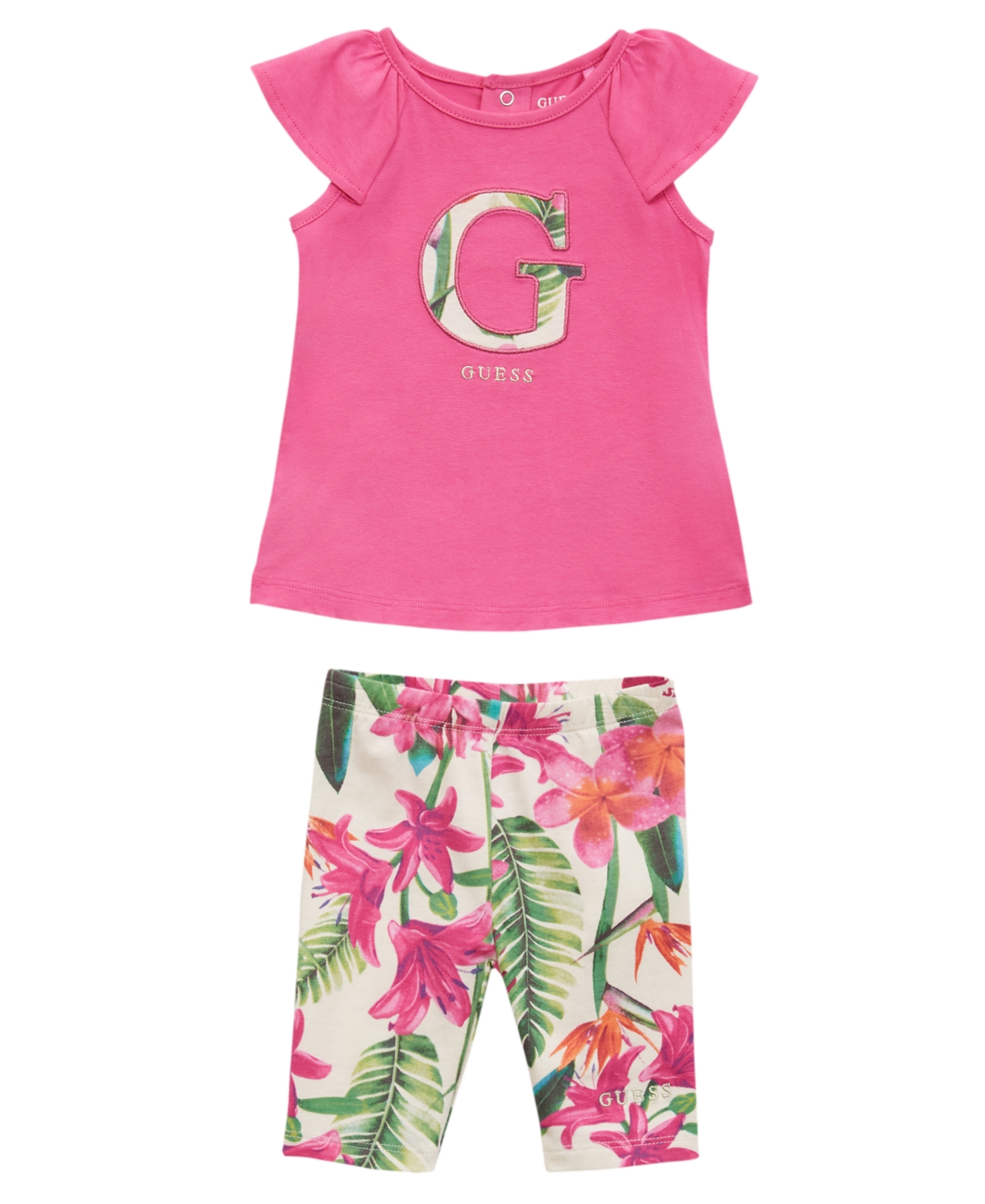 Guess Baby Girls 2-piece Short Sleeve T-shirt And Printed Legging Set In Pink