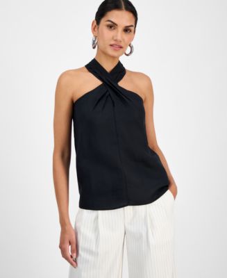 トップス imc I.N.C. International Concepts Women's Linen-Blend Halter Top