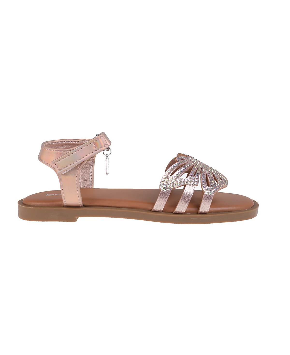 Bebe Little Girls Flat With Butterfly Rhinestone Welt Sandals In Rose Gold