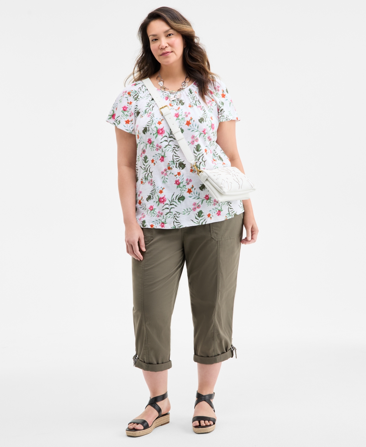 Style & Co Petite Floating Fauna Flutter-sleeve Knit Top, Exclusively At Macy's In Floating White