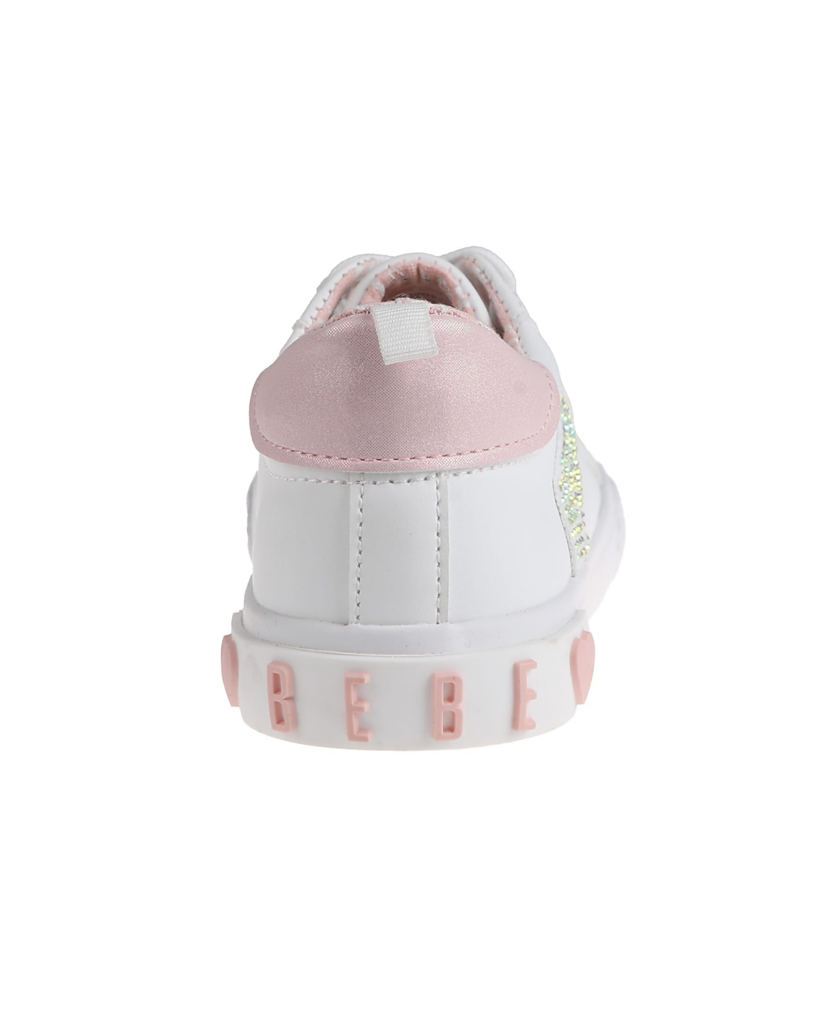 Bebe Little Girls Low Top With Rhinestones Beads And Plate Sneakers In White