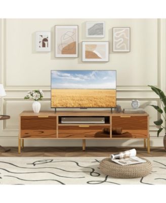 Mirrored TV Stand for TV up to 65 Inch with Spacious Tabletop and 2 Storage Cabinets