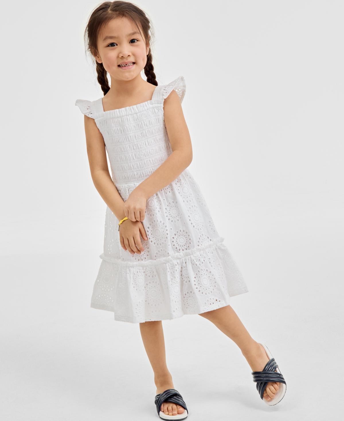 On 34th Womens Scallop Edge Eyelet Shift Dress Toddler Girls Eyelet Smocked Dress Exclusively At Macys In Bright White
