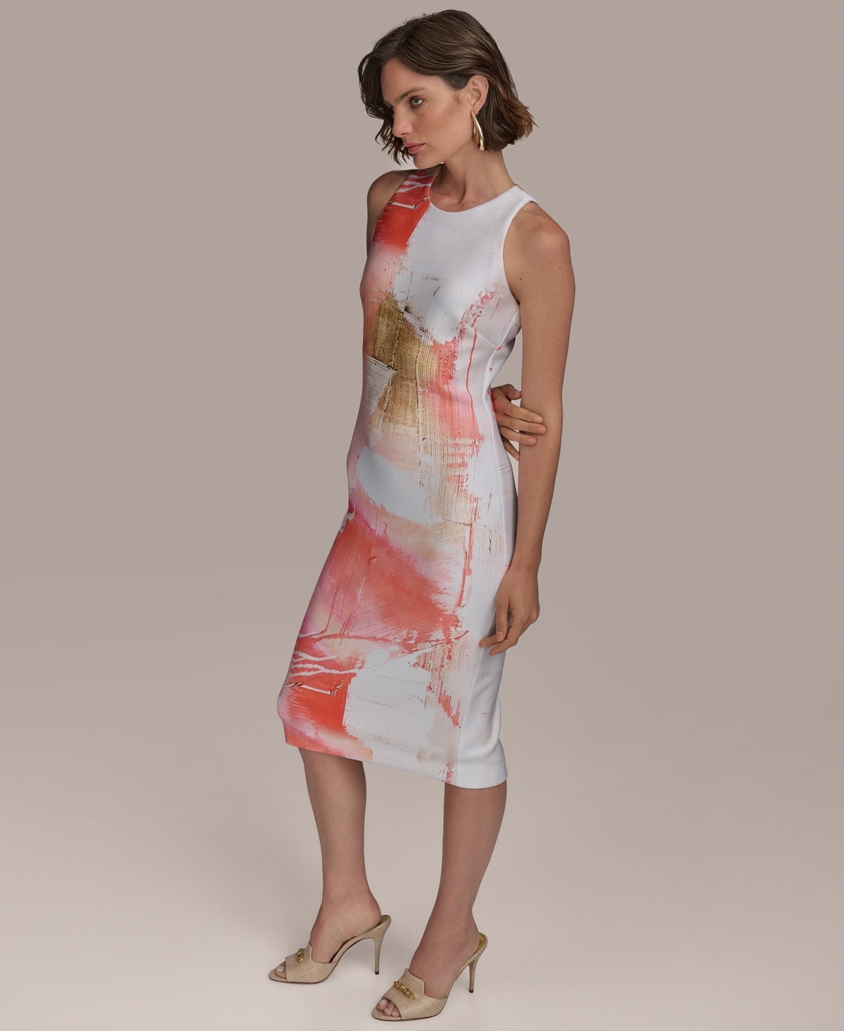 Donna Karan New York Abstract Print Sleeveless Sheath Dress In Spring Melon Multi