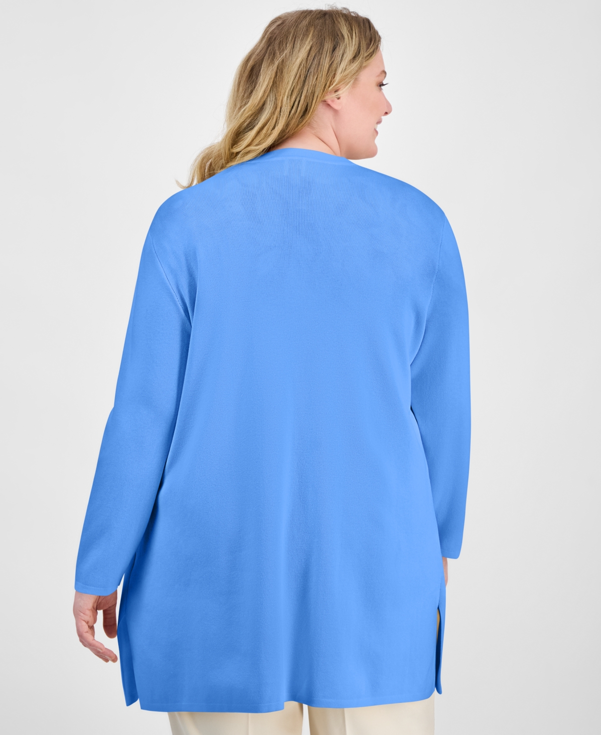 AK ANNE KLEIN PLUS SIZE OPEN-FRONT LONG-SLEEVE SIDE-SLIT CARDIGAN 