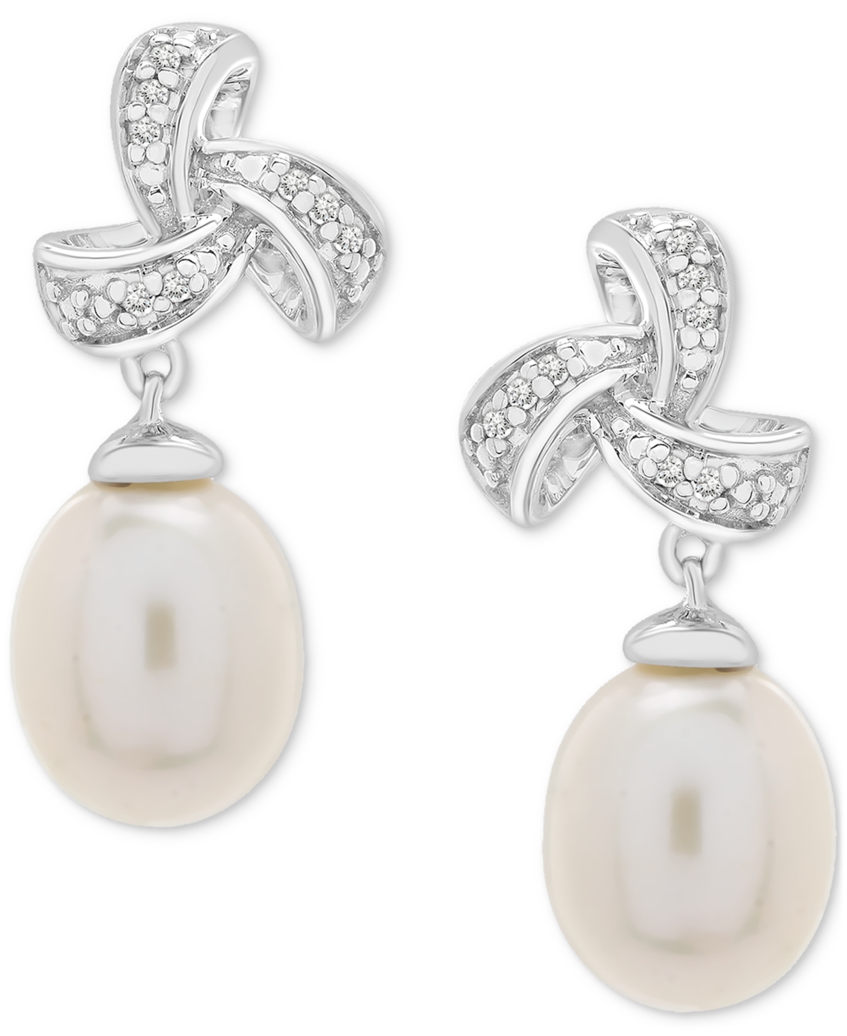 Macy's Cultured Freshwater Pearl & Diamond (1/10 Ct. T.w.) Pendant Necklace & Drop Earrings Set In Sterling In Silver