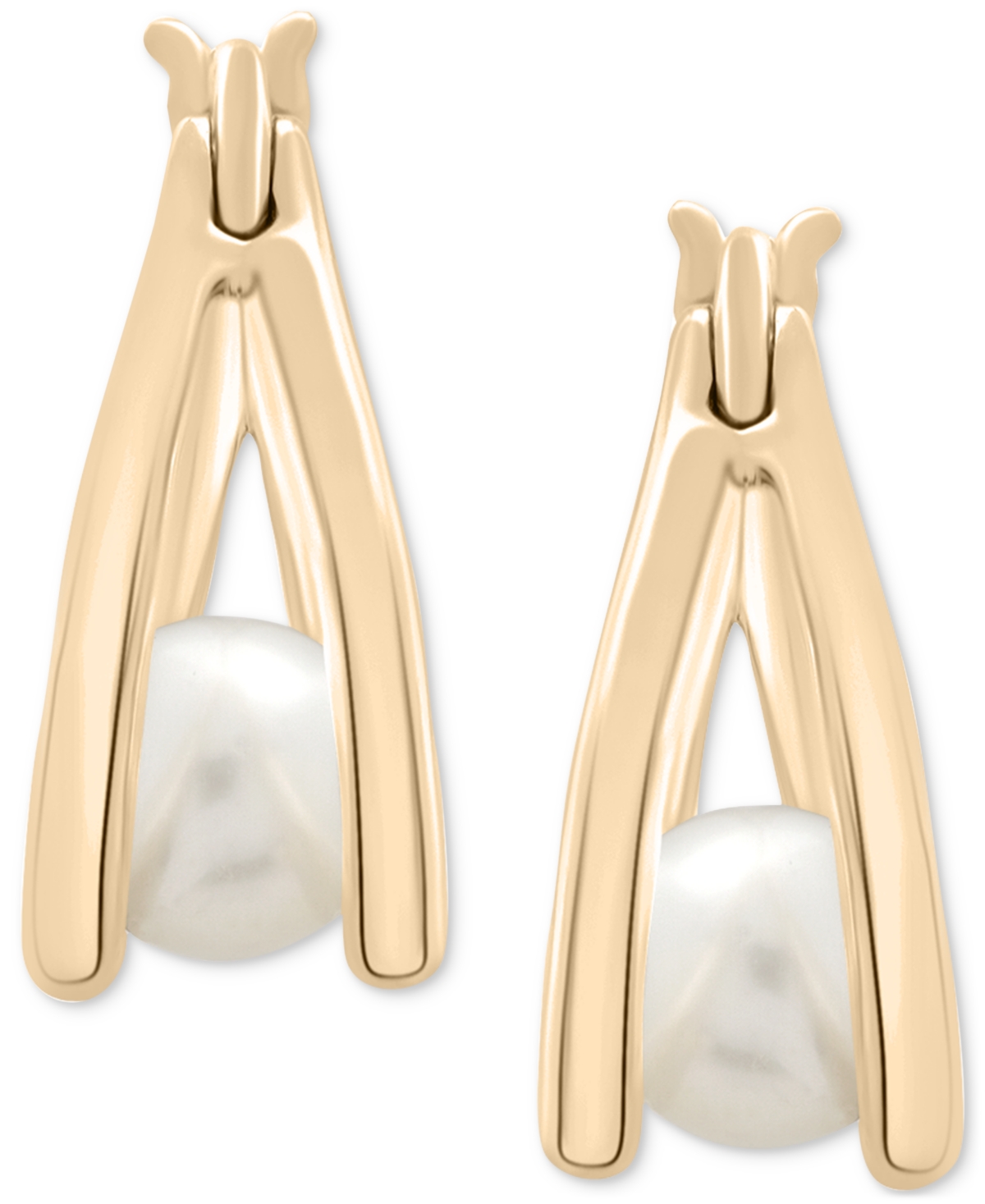 Macy's Cultured Freshwater Pearl Shell Small Split-hoop Earrings In 14k Yellow Gold-plated Sterling Silver, In Gold Over Silver