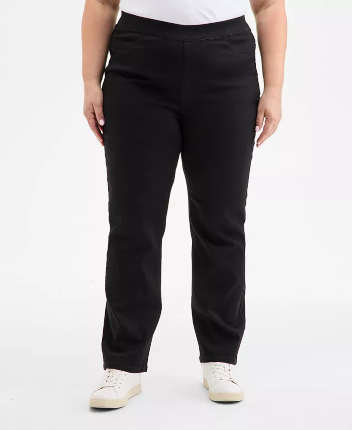 Plus Size Straight-Leg Pull-On Jeans - thumbnail 7