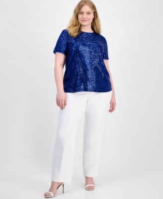 売れ筋商品|||アンクライン カットソー トップス レディース Plus Size Sleeveless Sequin Top Bright White Alexia Sequin Tank Top | GUESS