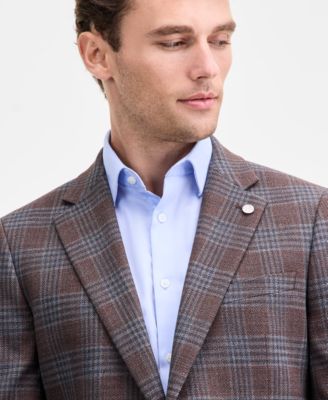 Men's Modern-Fit Brown Blue Plaid Sport Coat 