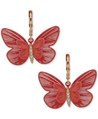 lonna & lilly - Gold-Tone Pav&eacute; Green Butterfly Drop Earrings