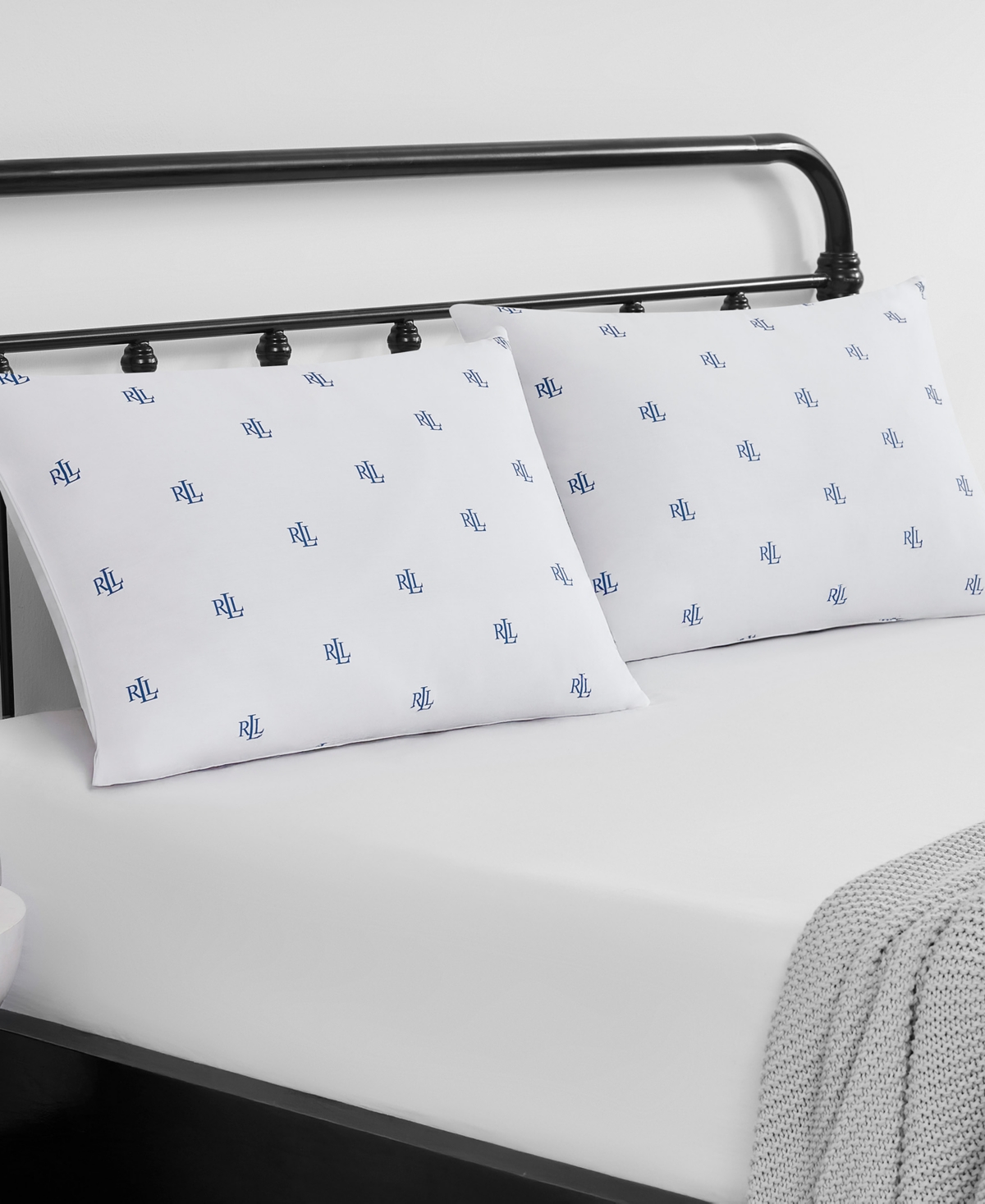 Ralph Lauren Logo Medium Density Down Alternative Pillow, King In White