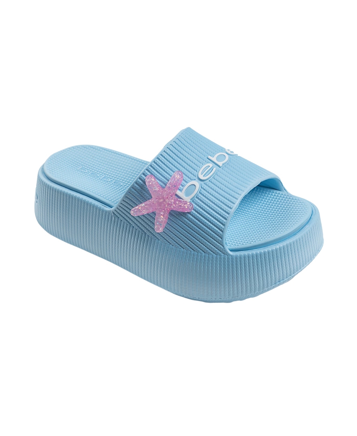 Bebe Little And Big Girls Stylish And Comfortable Summer Platform With Starfish Charm Slides In Light Pastel Blue