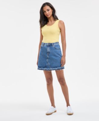HUGO - Women's Cotton Frayed Denim Miniskirt