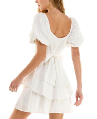 Juniors' Embroidered Eyelet Puff-Sleeve Dress
