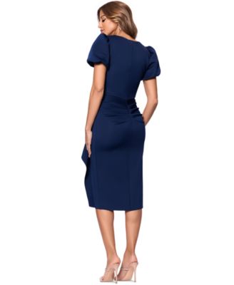 Petite Short-Sleeve Boat-Neck Scuba Draped Dress