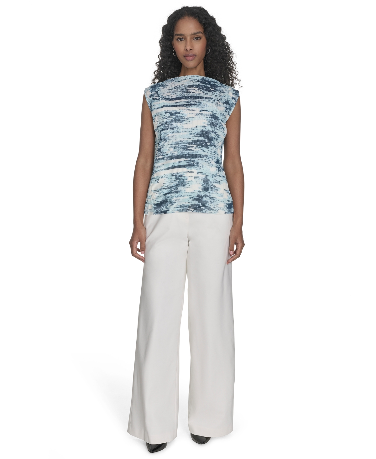 Shop Calvin Klein Women's Printed Mesh Sleeveless Blouse In Positano Multi