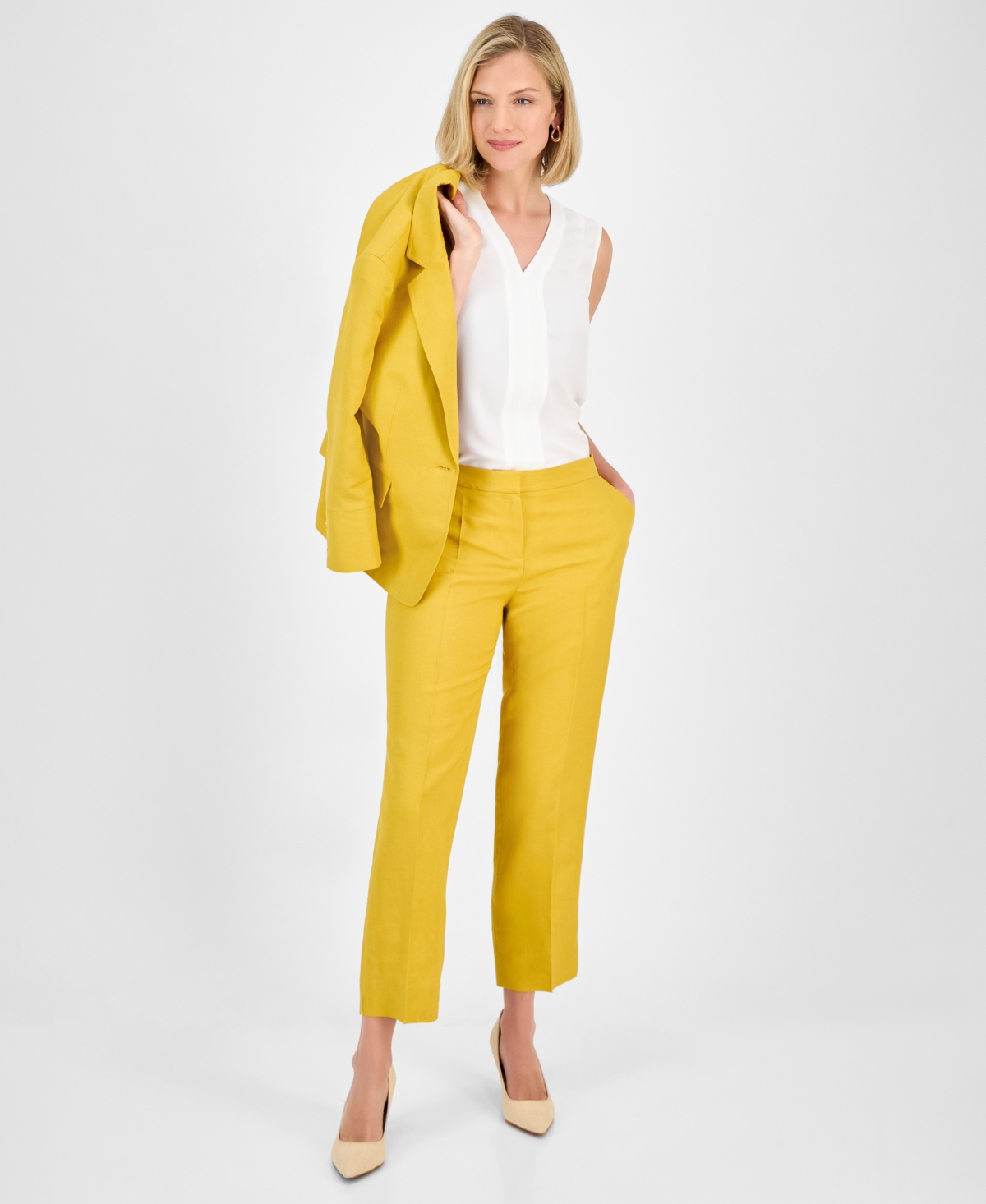 Women's Linen Mid-Rise Straight-Leg Ankle Pants, Regular & Petite - Butterscotch