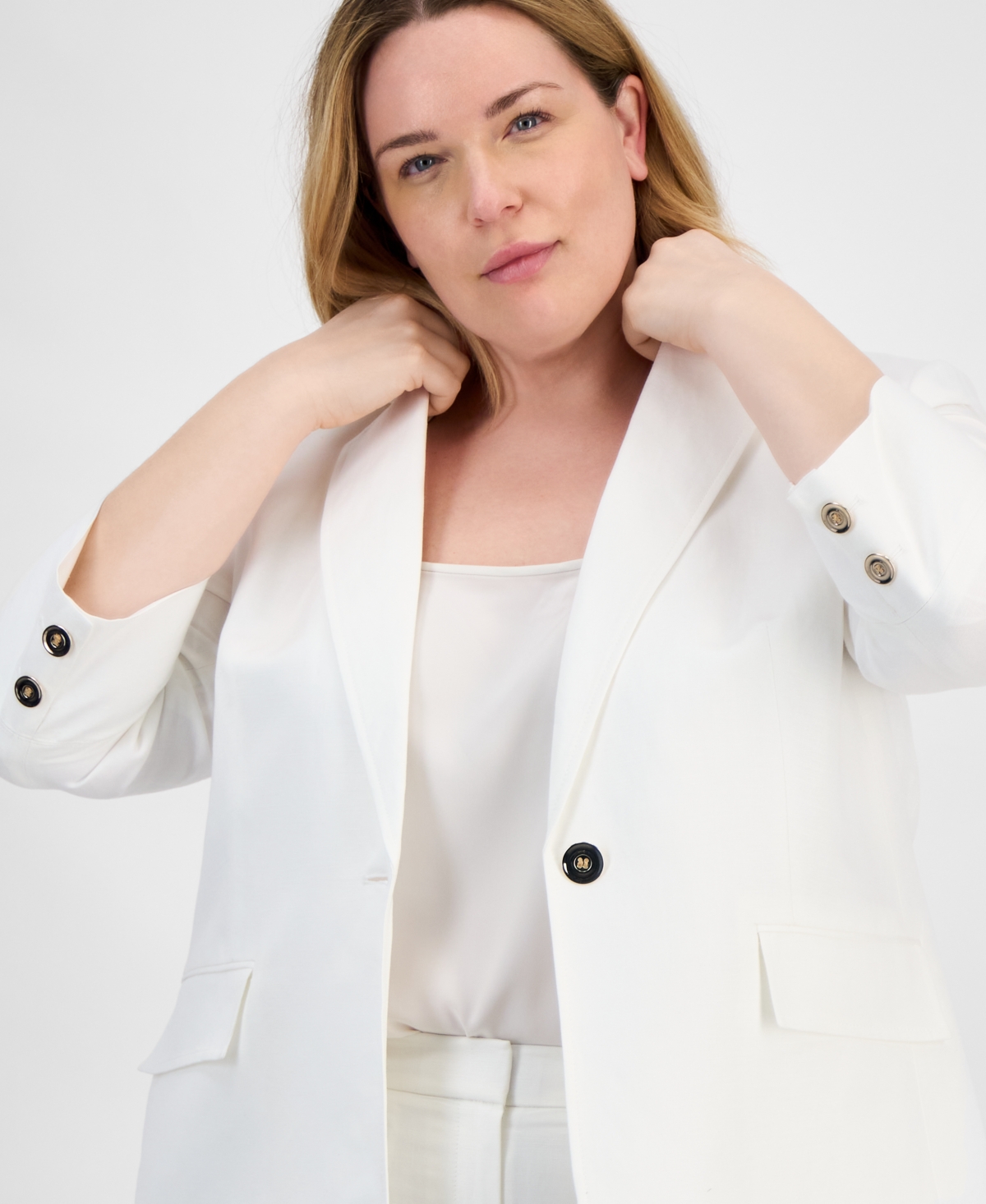 Kasper Plus Size Linen-blend Blazer In Lily White