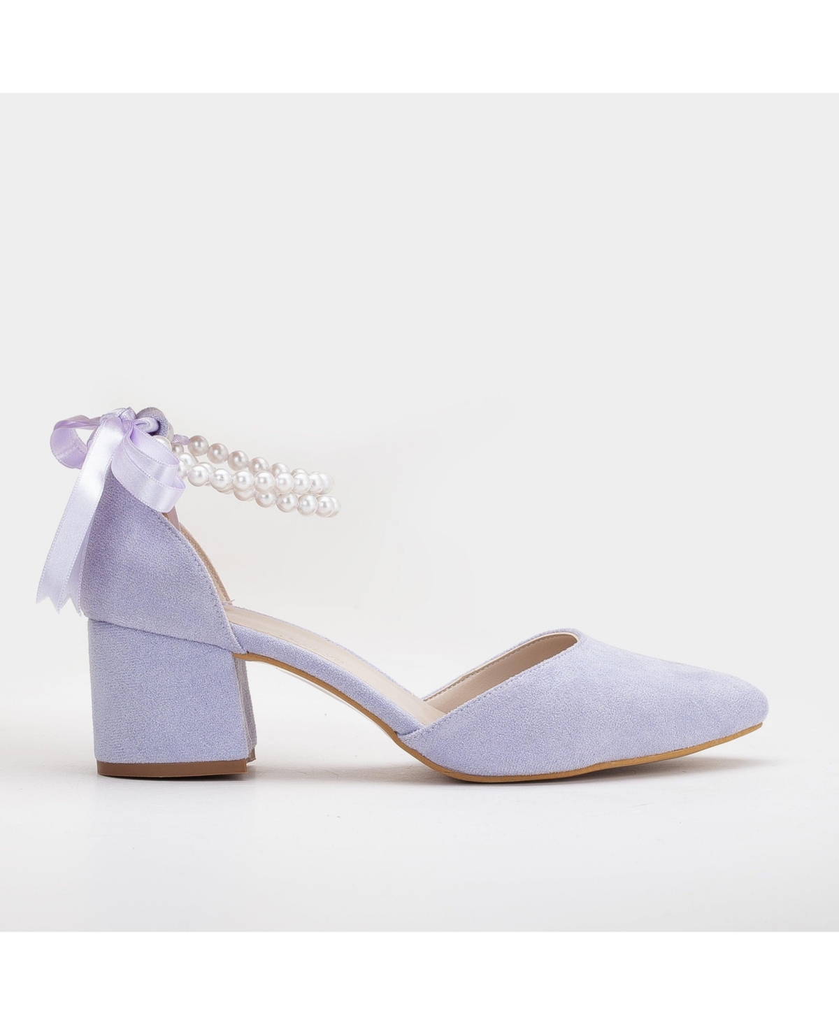 Miranda Low Block Heels with Pearls - Coral faux suede