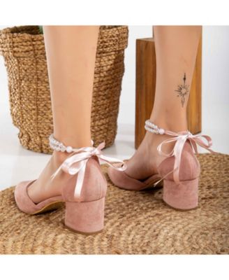 Miranda Low Block Heels with Pearls