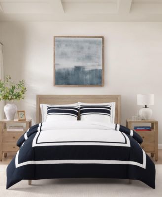 Tommy Hilfiger Park Avenue Cotton Duvet Cover Set In Dark Navy Blue,white