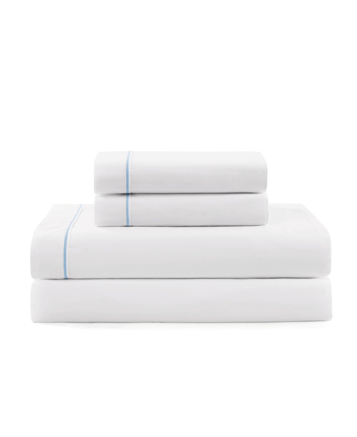 TOMMY HILFIGER SOLID 200-THREAD COUNT HEM STRIPE COTTON PERCALE 4-PC. SHEET SET, QUEEN 