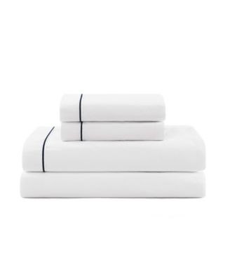 Solid 200-Thread Count Hem Stripe Cotton Percale 4-Pc. Sheet Set, Queen