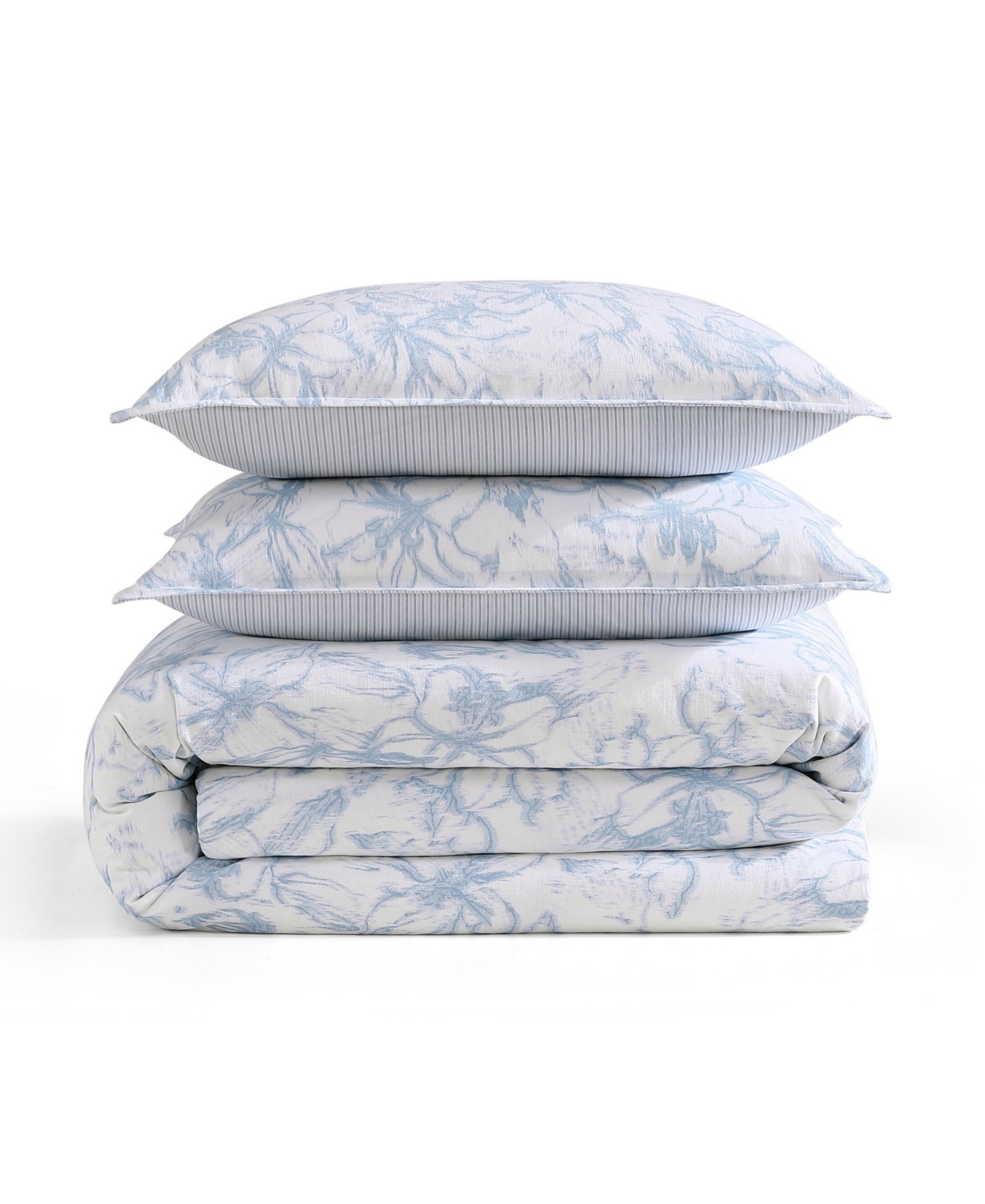 Tommy Hilfiger Ethereal Floral Cotton Comforter Bedding Set In White,soft Sky Blue