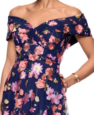 XSCAPE Women's Off-The-Shoulder Embroidered Floral Dress - Macy's