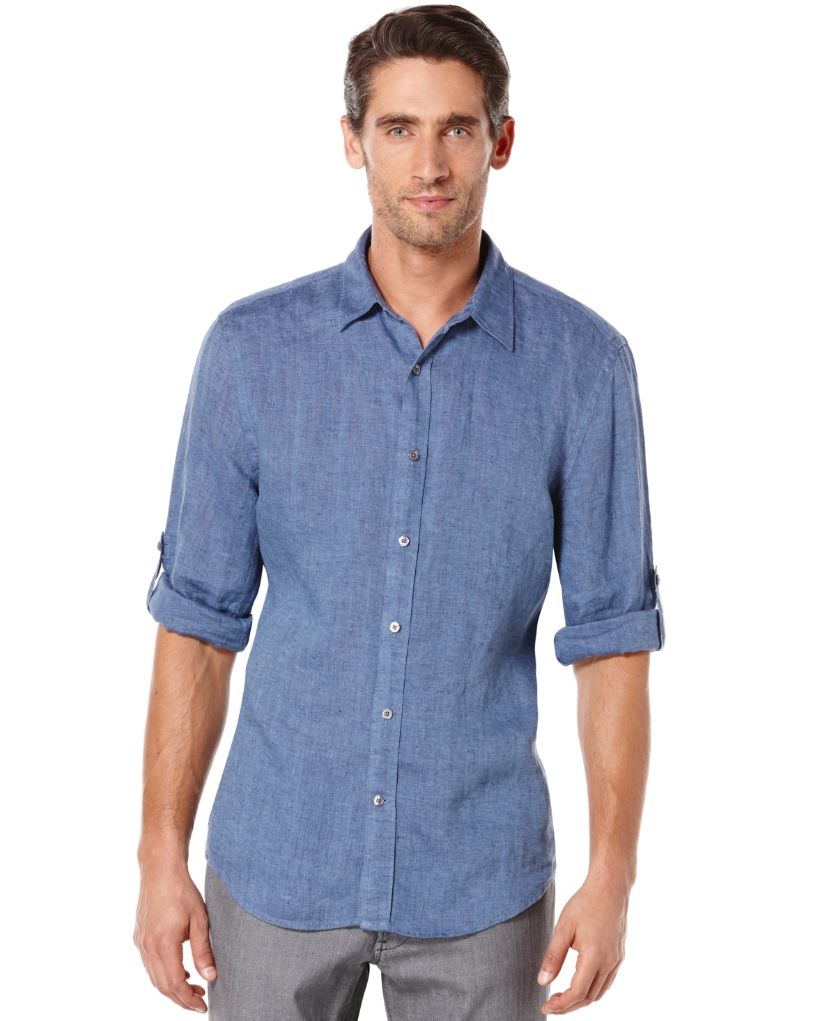 Men's Solid Linen Roll Sleeve Shirt - Delft