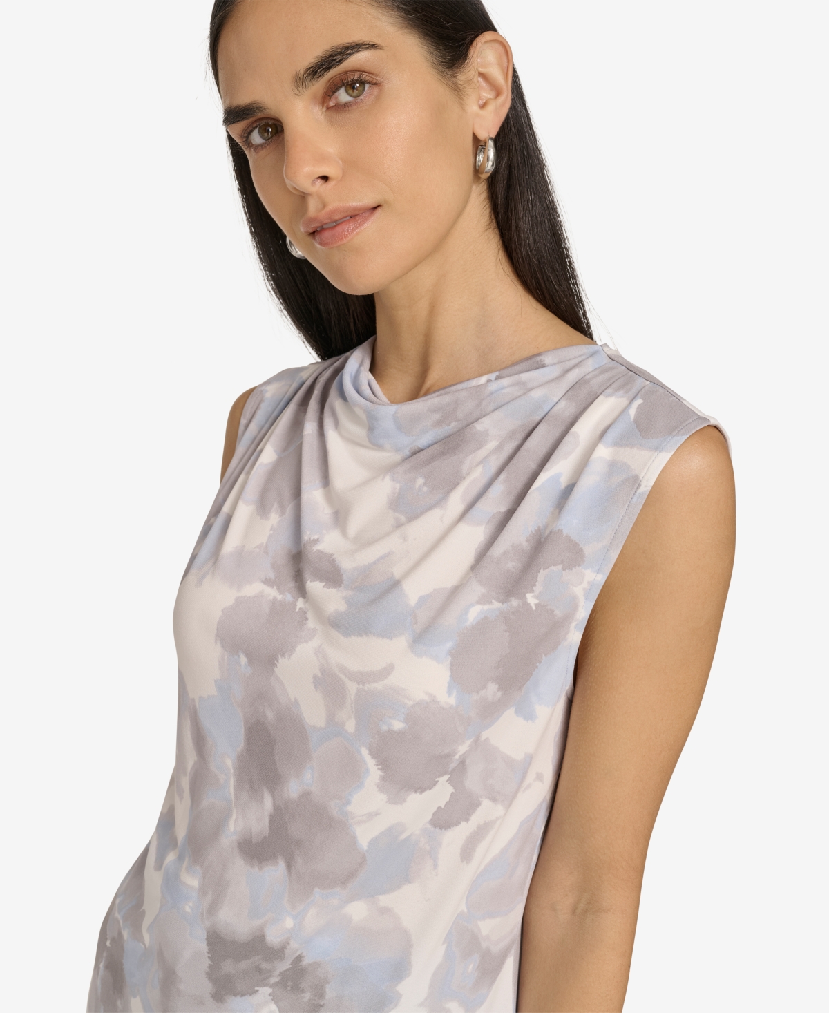 Calvin Klein Petite Draped-neck Sleeveless Top In Cream Multi