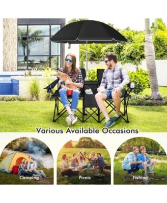 Portable Folding Picnic Double Chair With Umbrella