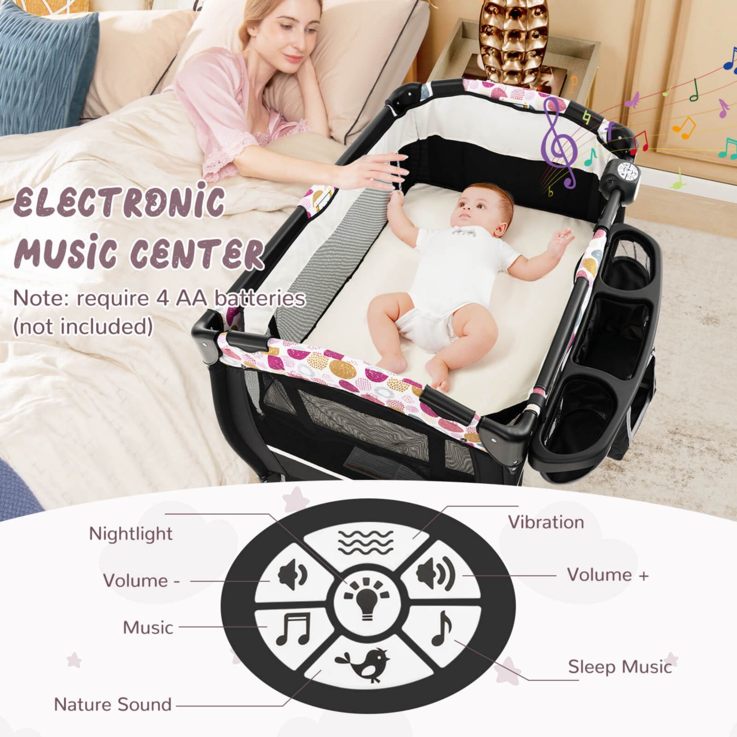 Pack Play Baby Diaper Changing Table 4 in 1 Foldable with Mattress