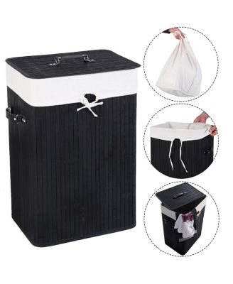 19 Gal Rectangle Laundry Basket Bamboo Clothes Hamper with Handles and Lid