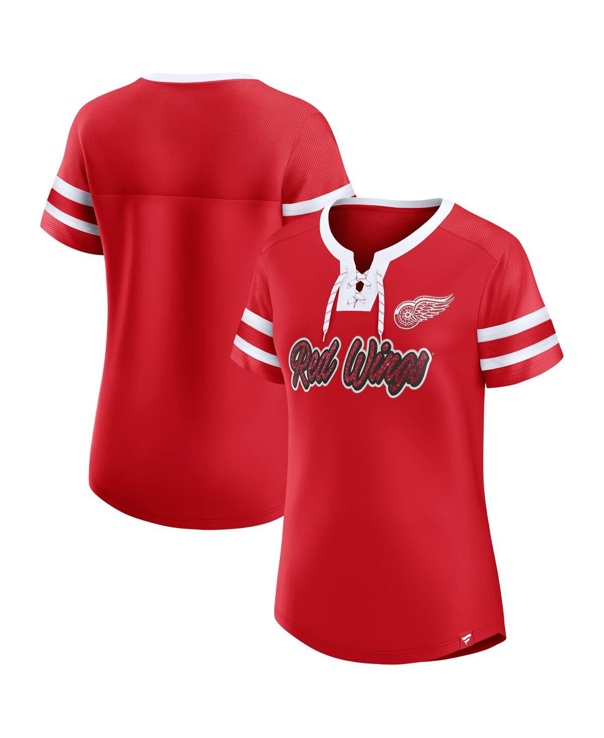 Fanatics Women's Red Detroit Red Wings Iconic Athena Lace-up T-shirt In Red