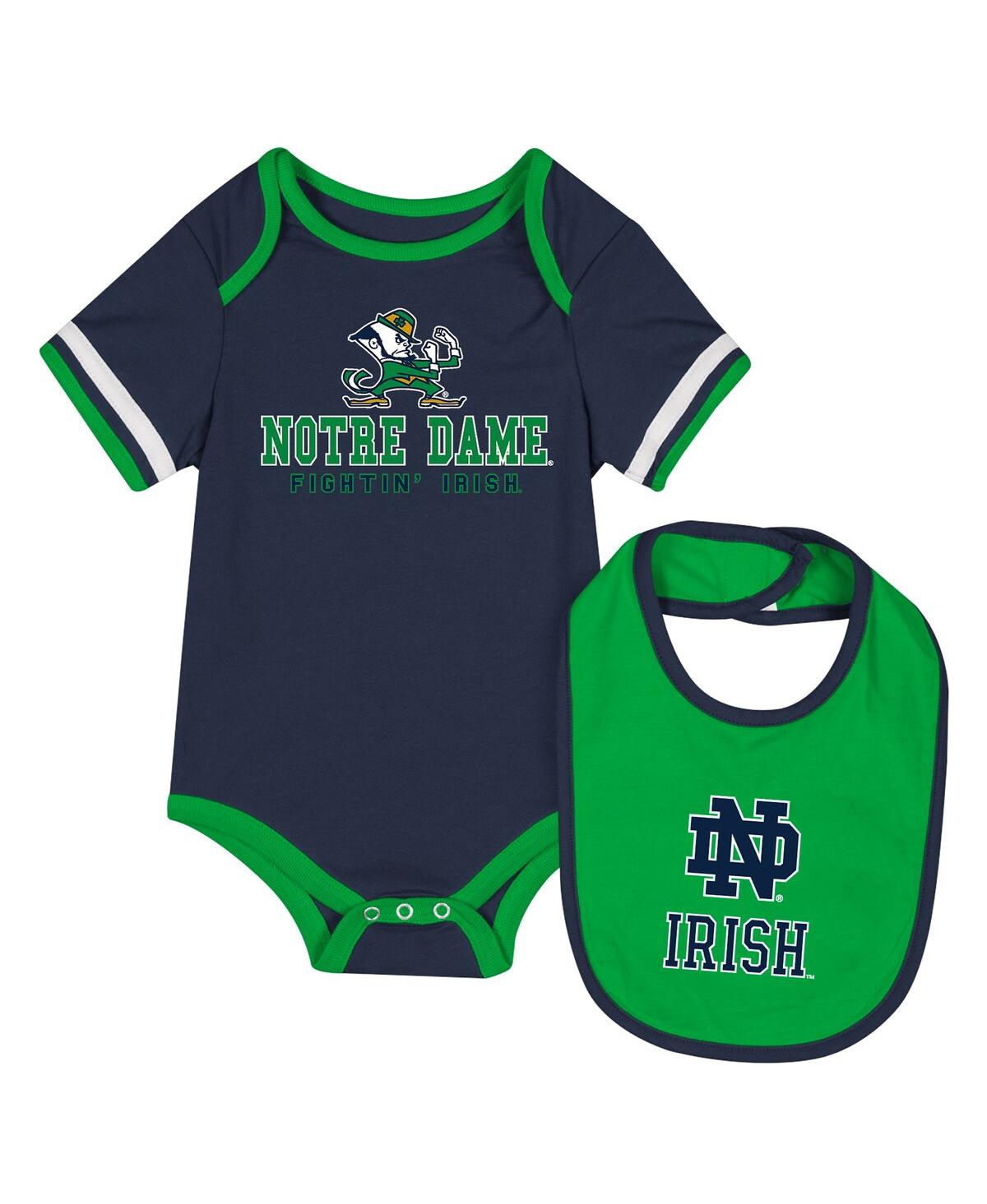 Colosseum Baby Boys And Girls 2-piece Navy Notre Dame Fighting Irish Bodysuit And Bib Set In Navy