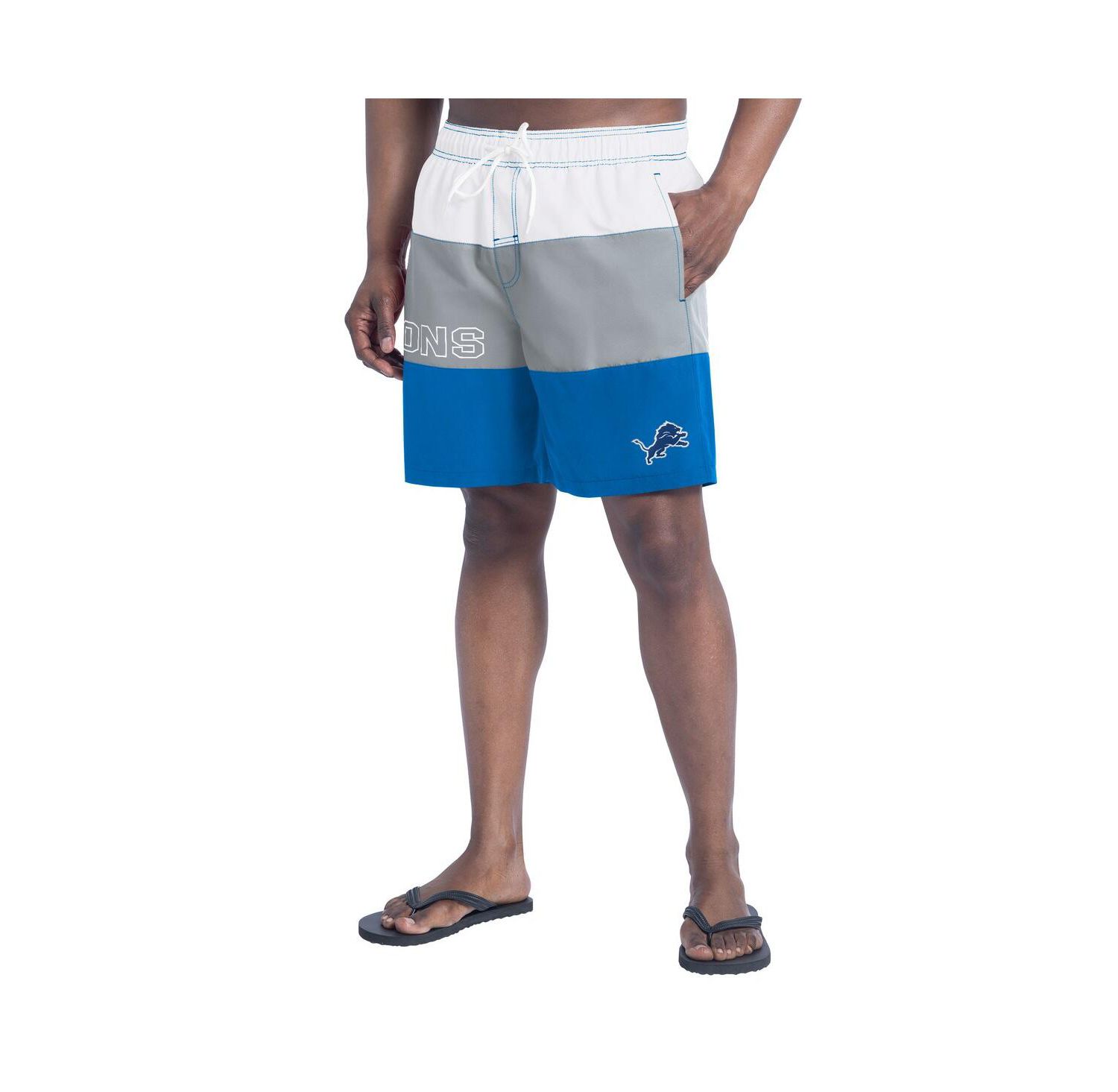 Men's Blue/Silver Detroit Lions Sunrise Volley Swim Shorts