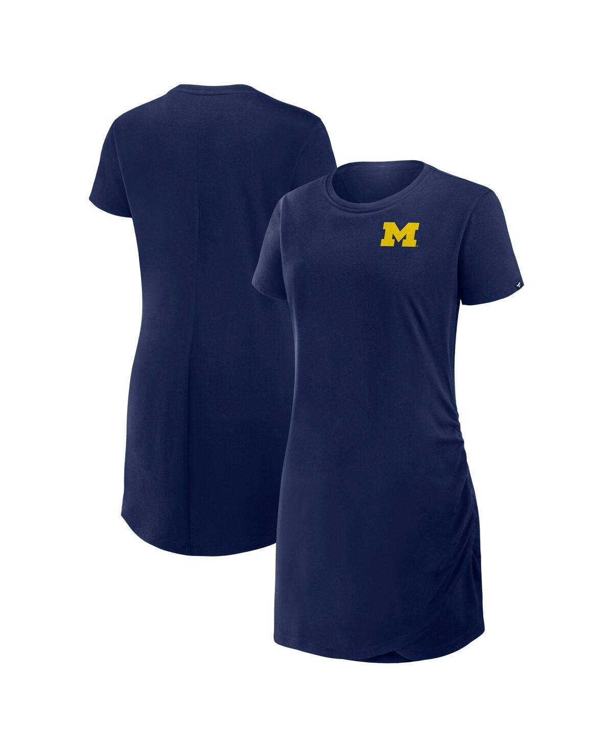 Fanatics Women's Navy Michigan Wolverines Relaxed Fit Drape T-shirt Dress In Navy